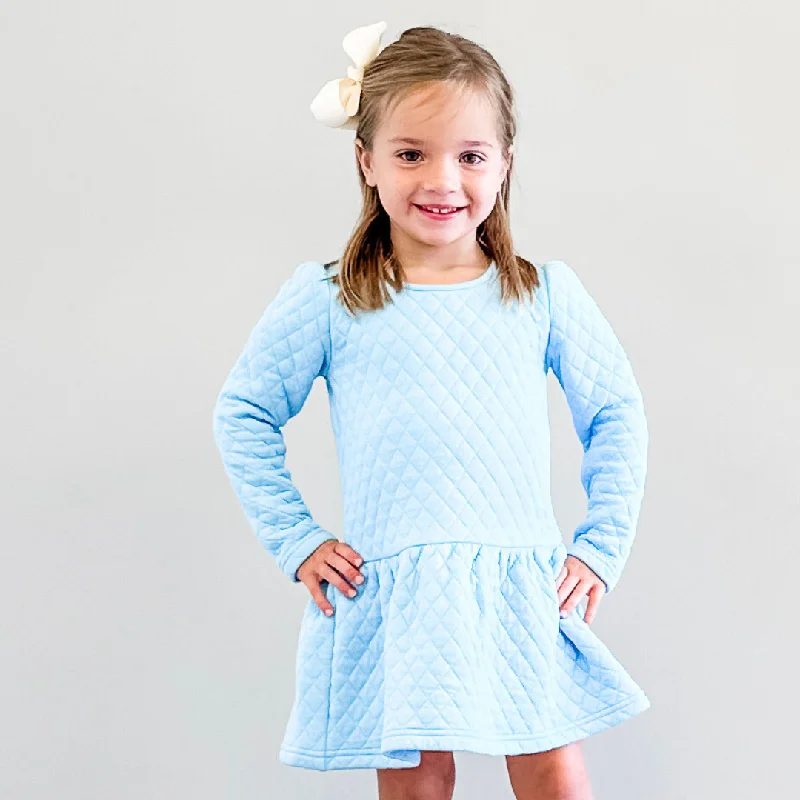 Quilted Party Dress - Light Blue Tunics Corduroy durable