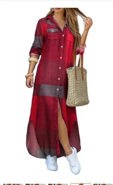 Women's printed single-breasted long dress dress Tunics Hiking breathable