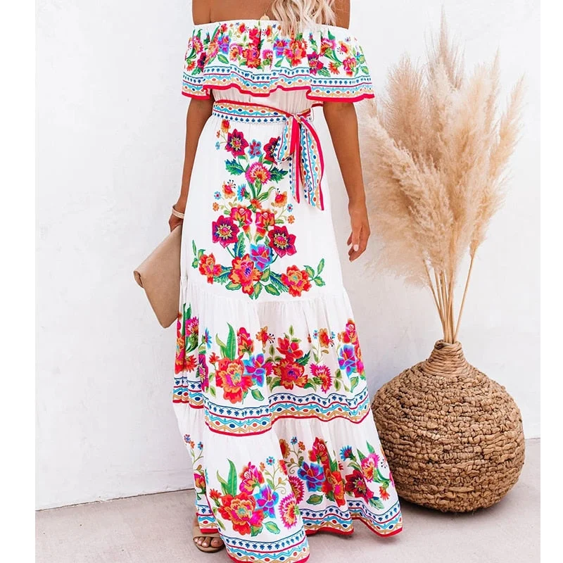 Long Floral Print Casual Elegant Party Dresses Tunics Running lightweight