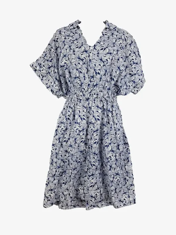 Sportscraft Cobalt Floral Linen Shirred Mini Dress Size 12 Elegant Silk Mini Dress