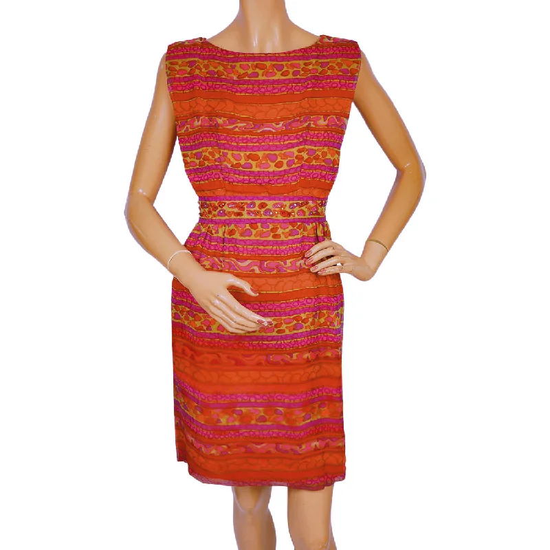 Vintage 1960s Silk Chiffon Party Dress Abstract Print Size Small Tunics Spring floral