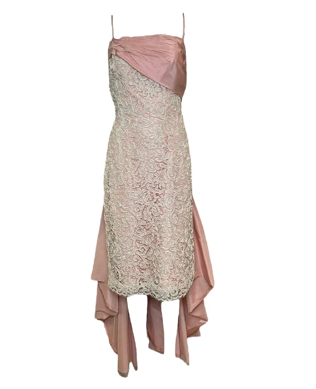 Fe Zandi Pink & Cream Soutache Dress with Cascading Train A-Line Day Work