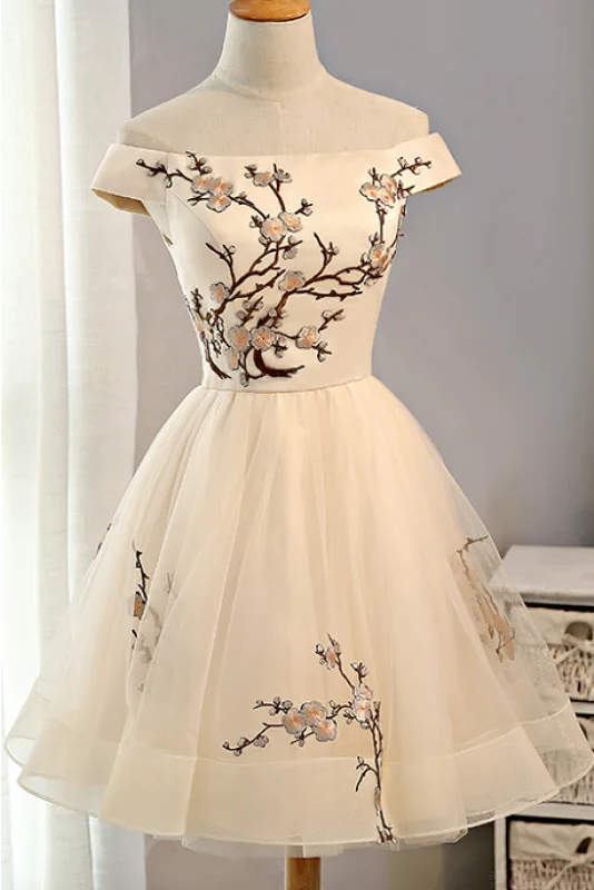 Embroidery Homecoming Dresses,Tulle Short Party Dress,A Line Prom Dresses OK495 High-Low Hemline Casual Embroidery Homecoming Dresses,Tulle Short Party Dress,A Line Prom Dresses OK495 High-Low Hemline Casual