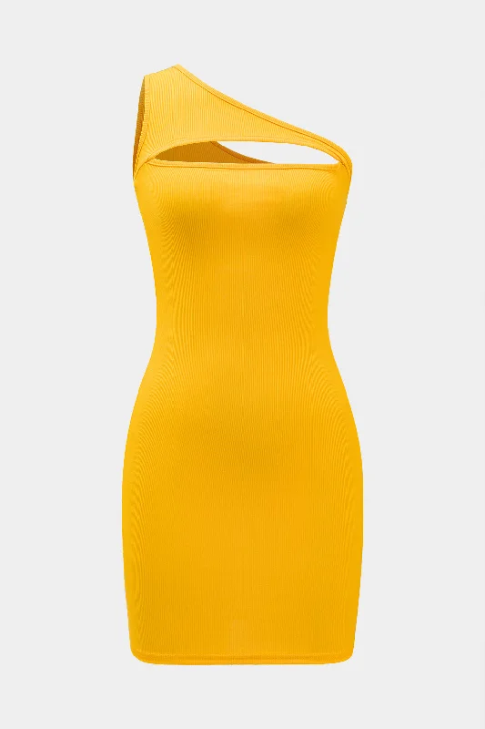 Asymmetry One Shoulder Cut Out Mini Dress Comfortable Off-Shoulder Mini Dress