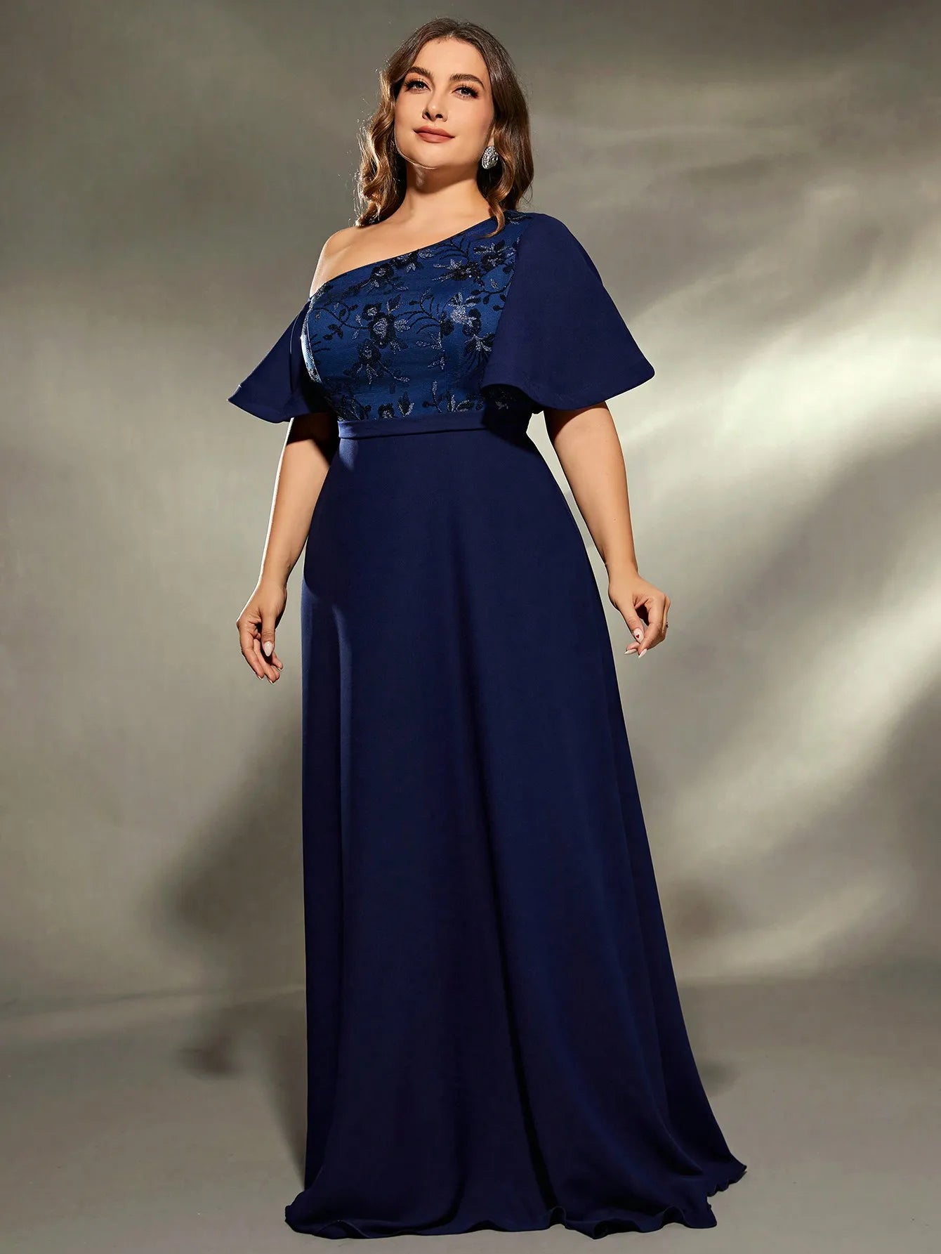Navy Plus Size Diagonal Shoulder Evening Party Dress Tunics Handmade artisanal