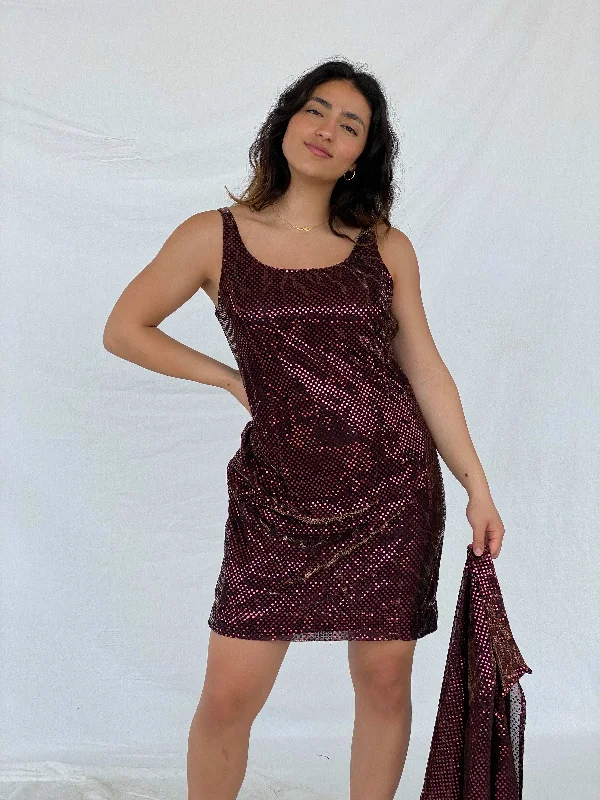 Vintage 90s Sequined Mesh Party Dress Set - Size L Tunics Corduroy durable
