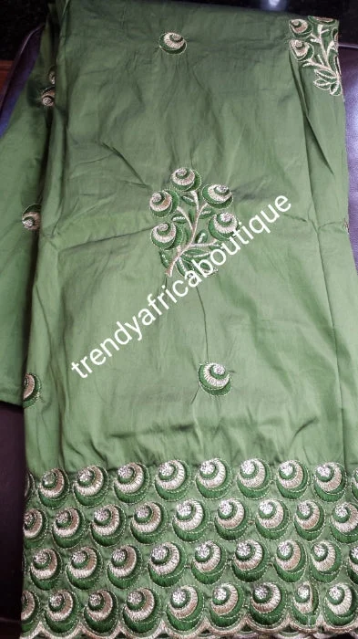 Clearance sale! Original quality indian Embroidery Silk George wrapper for Nigerian party dresses. Indian-george. Beautiful olive green silk george/gold. all over Gold embroidery Sold per 5yds. Feel the difference in Quality!! Tunics stripes playful Clearance sale! Original quality indian Embroidery Silk George wrapper for Nigerian party dresses. Indian-george. Beautiful olive green silk george/gold. all over Gold embroidery Sold per 5yds. Feel the difference in Quality!! Tunics stripes playful