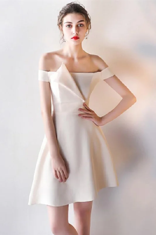 Off-the-Shoulder Pick-Ups A-Line Mini Satin Homecoming Dresses Simple Party Dress OK386 Tunics Versatile functional