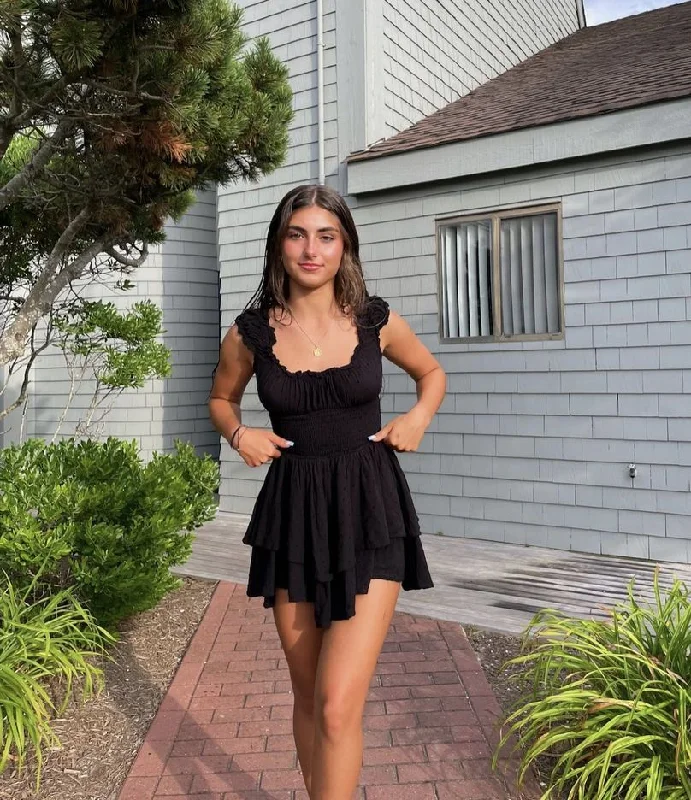 Cute A-line Black Homecoming Dress,Black Party Dress  Y2211 Tunics Print Colorful
