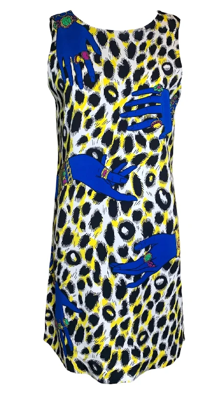 Moschino 2010's Animal & Hand Pop Art Print Dress Maxi Flowy Bohemian