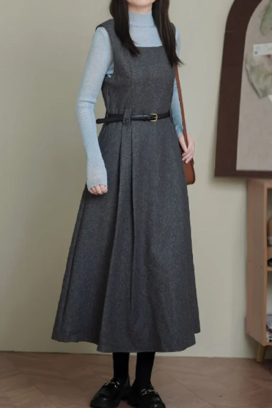 Sleeveless long gray wool dress women 5599 Tunics Favorite customer