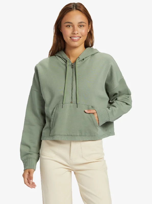 Drakes Cove Half-Zip Hoodie - Agave Green Hoodie with Oversized Fit Loose Comfortable
