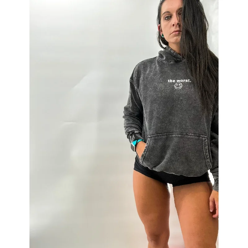 Salty Savage Unisex “the worst” Mineral Wash Hoodie | Micro Hoodie with Embroidery Detailed Premium