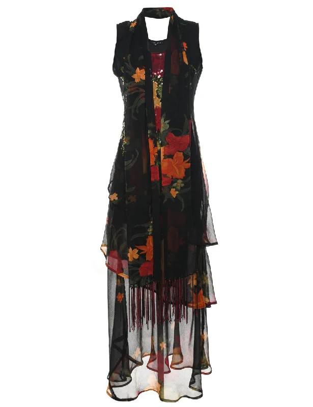 Floral Pattern Sequined Party Dress - M Tunics Leisure comfortable