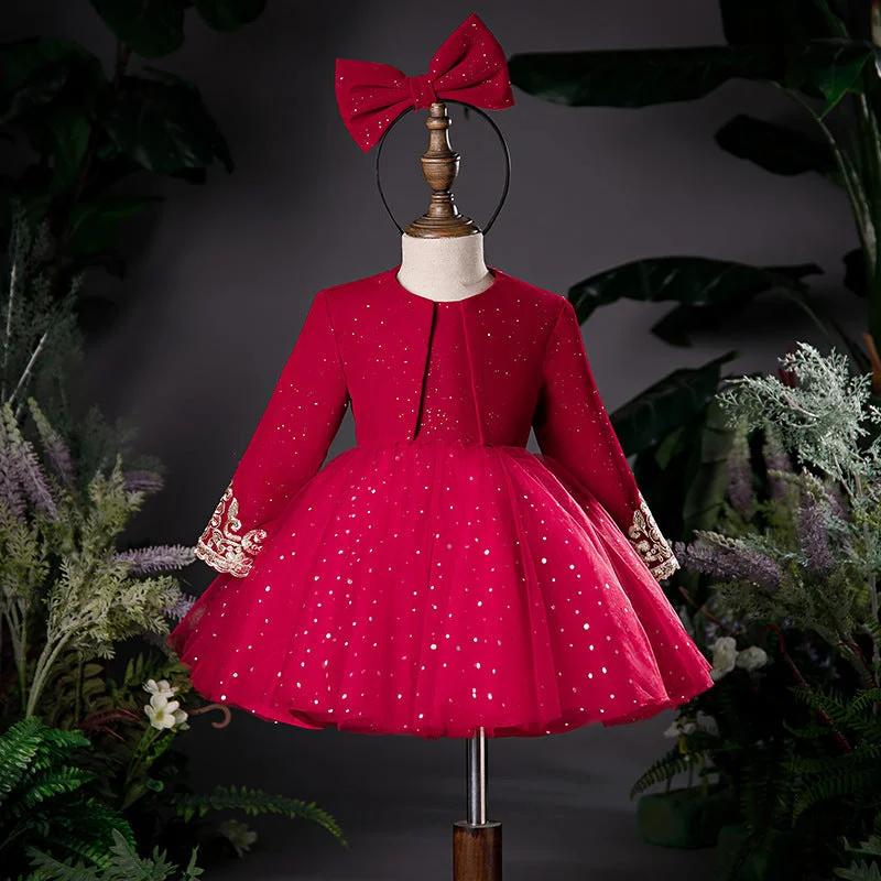 Baby Girl Christmas Dresses Girl Red Fine Glitter Fluffy Birthday Party Formal Dress Tunics Gym athletic