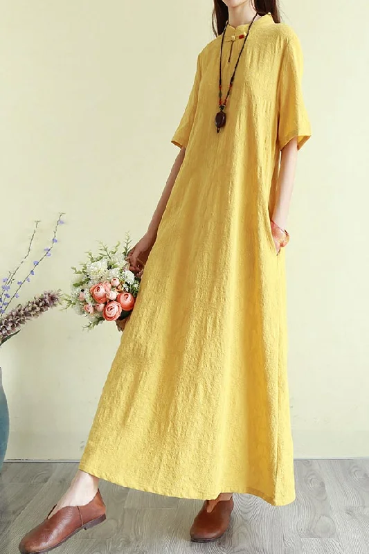 summer loose linen long dress with half sleeve and mockneck CYM333 Bodycon Club Sequined summer loose linen long dress with half sleeve and mockneck CYM333 Bodycon Club Sequined