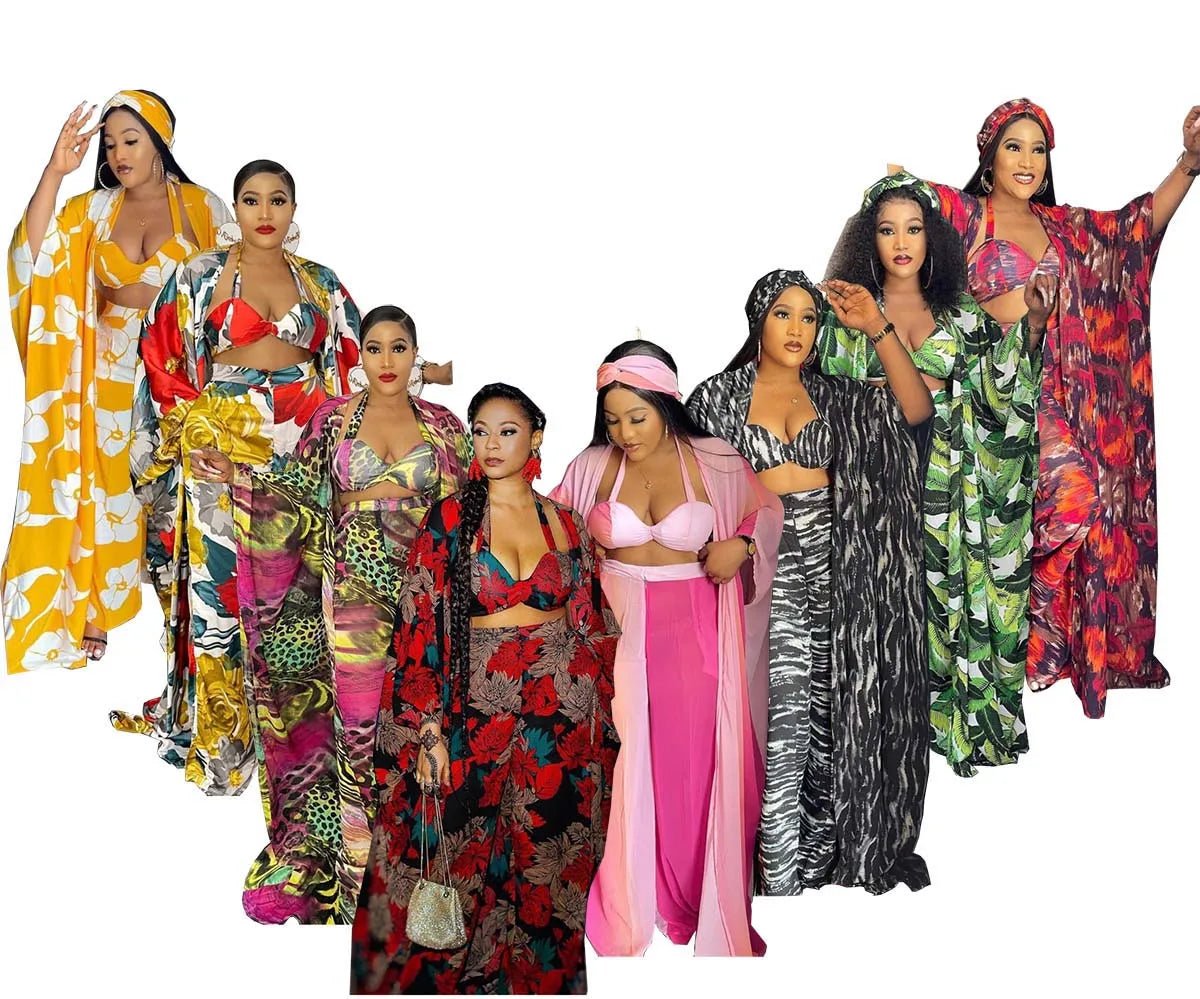 Stylish 4PC African Dashiki Ensemble: Long Tops, Bra, Scarf, and Wide Pants - Perfect Party Dresses for Women Tunics Trousers formal Stylish 4PC African Dashiki Ensemble: Long Tops, Bra, Scarf, and Wide Pants - Perfect Party Dresses for Women Tunics Trousers formal