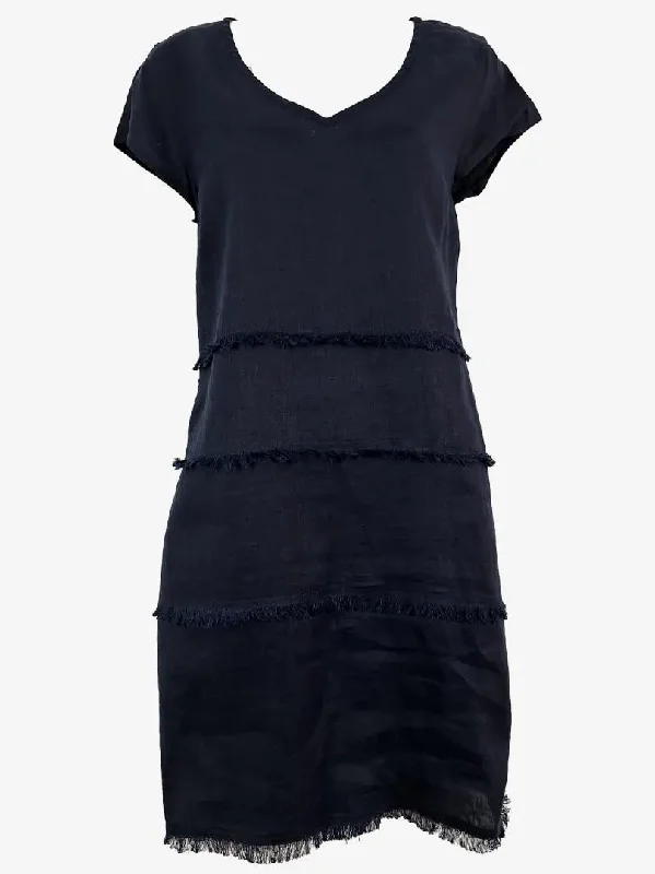 Foil Linen Fringe Mini Dress Size 10 Comfortable Zip-Up Mini Dress