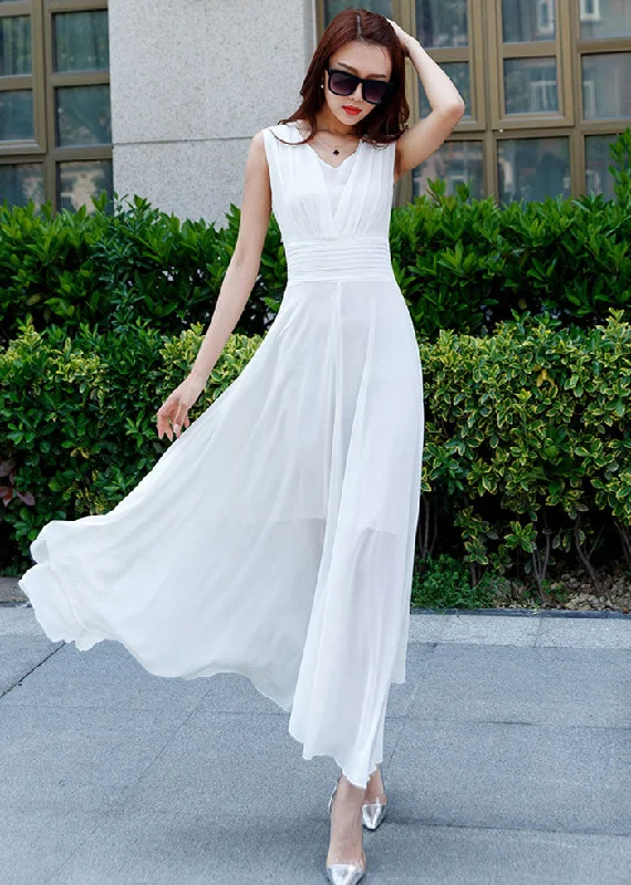 Sleeveless high waist flare maxi chiffon dress 263402 Tunics Top rated