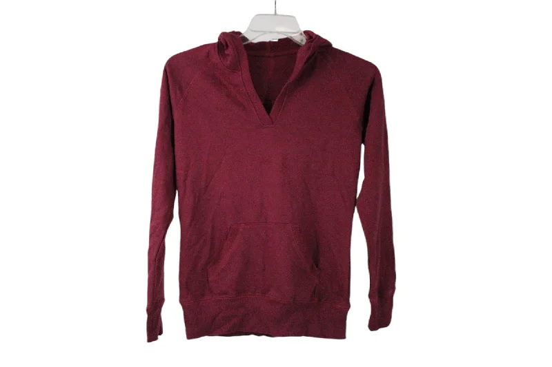 Maroon V-Neck Hoodie | S Hoodie with Tied Waist Feminine Flattering