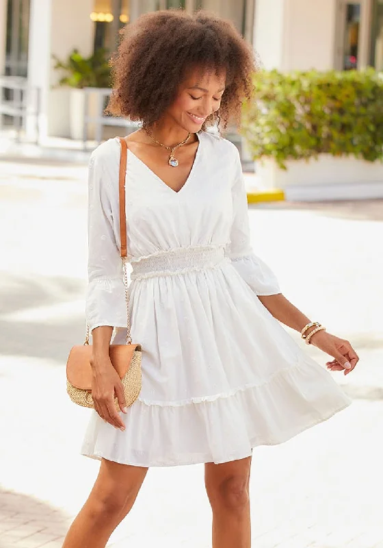 LASCANA Women's Eyelet Detail V-Neck Dress Tunics Seasonal trendy