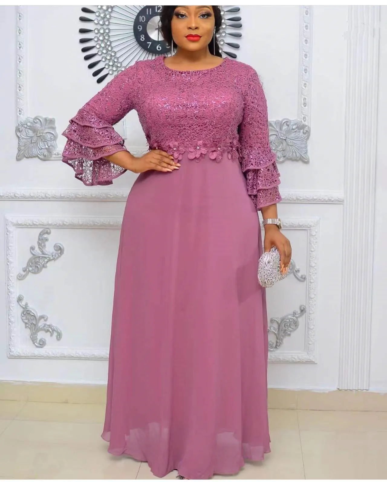 Elegant Plus Size Dashiki Lace Wedding Gowns: African Party Dresses for Women in Muslim Maxi Style Tunics Satin smooth
