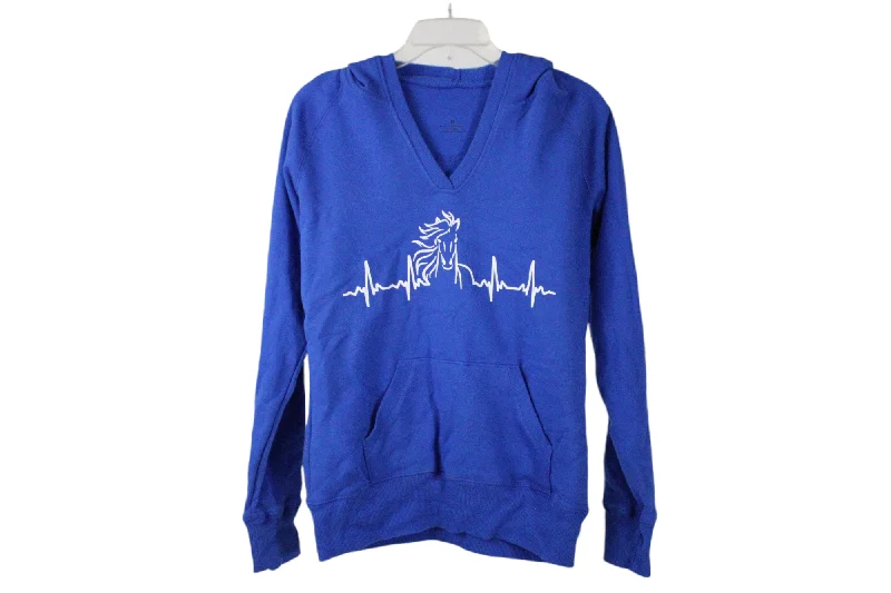 Blue V-Neck Hoodie | M Hoodie with High-Low Hem Asymmetrical Trendy