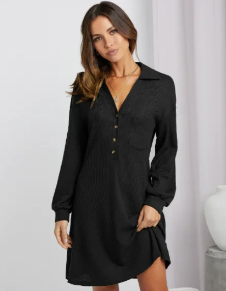 Waffle shirt skirt V-neck loose dress Tunics Party sparkling