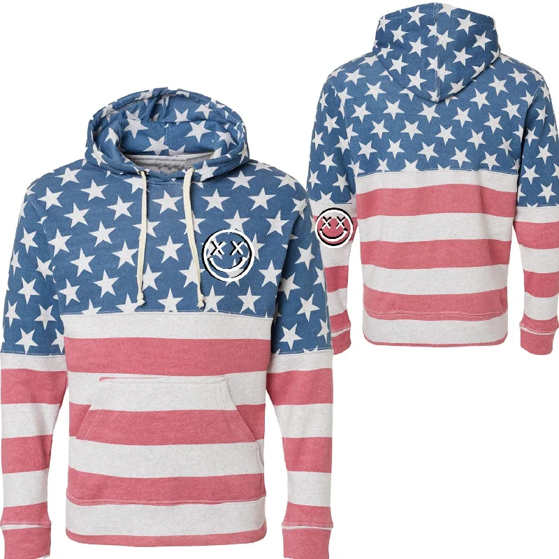 Salty Savage Unisex "OG Smile" Stars and Stripes Lounge Hoodie | Basic | Seeing Double | American Flag Hoodie with Hem Raw Edge Edgy Unfinished