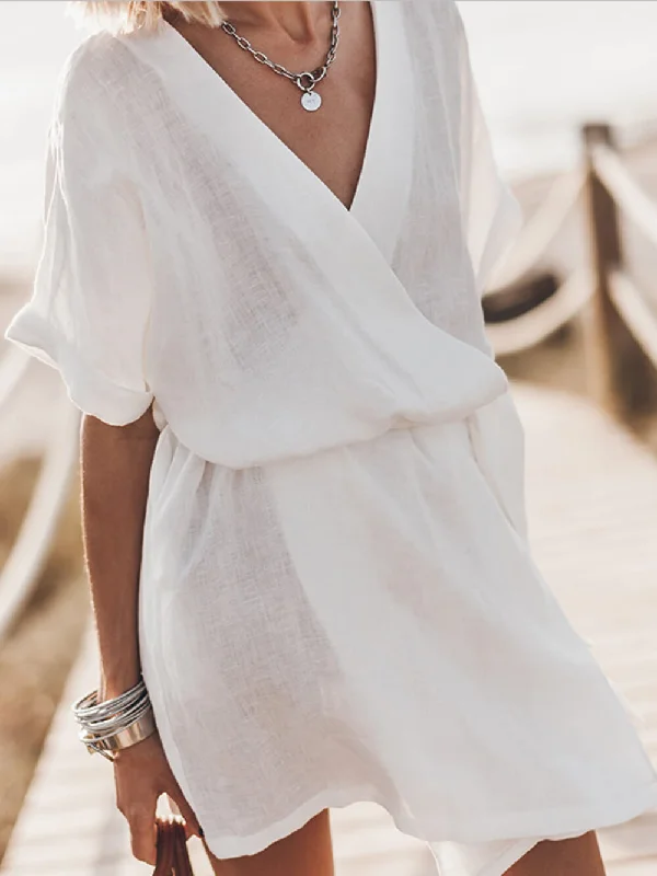 Breezy Leisure Pocketed Charming Belt Kimono Mini Dress Classic Striped Mini Dress