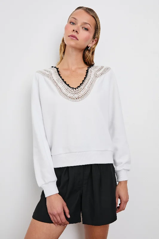 SAVA SWEATSHIRT - IVORY WITH CROCHET Hoodie with Exposed Zipper Edgy Industrial