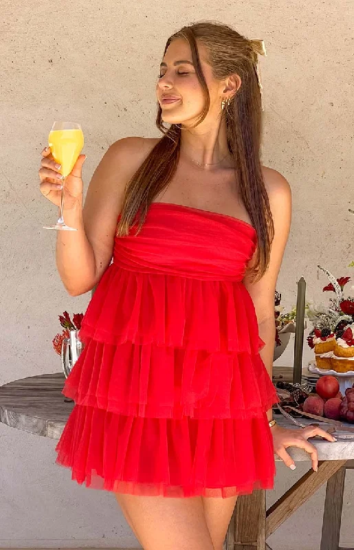 Birthday Girl Red Mini Party Dress Tunics Running lightweight