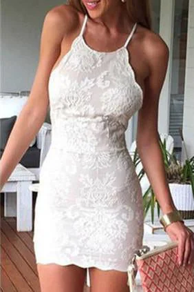 Sexy Sheath Mini Party Dress,White Lace Short Homecoming Dress OK461 Tunics Sophisticated sleek
