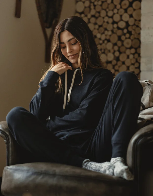 Women's Puremeso Everyday Hoodie in Black Hoodie with Hem Ribbing Snug Secure