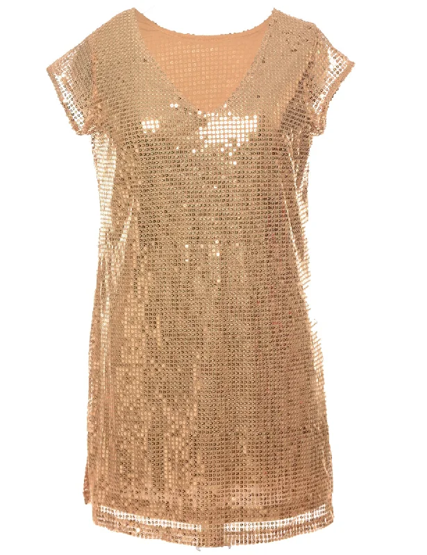 Sequined Party Dress - L Boatneck Modish Everyday
