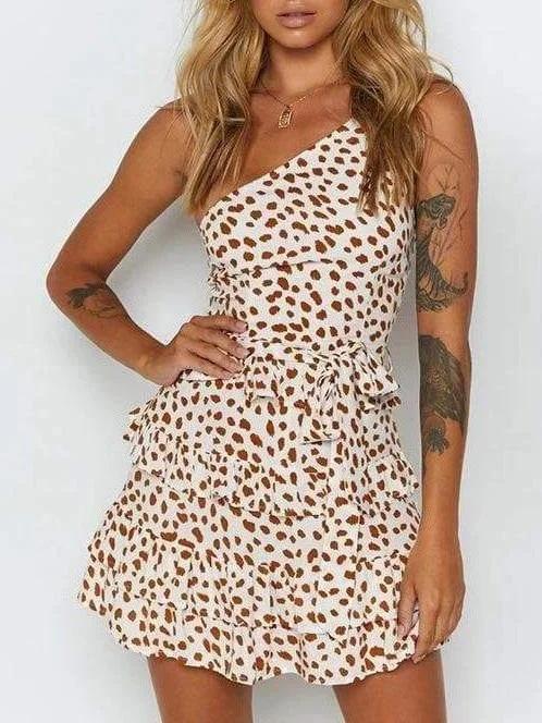 Women Leopard Print floral Mini Dress Fashionable Off-Shoulder Mini Dress