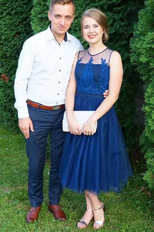 Elegant A Line Royal Blue Lace Tea Length Prom Dress, Formal Party Dresses OKM75 Tunics Fleece cozy Elegant A Line Royal Blue Lace Tea Length Prom Dress, Formal Party Dresses OKM75 Tunics Fleece cozy