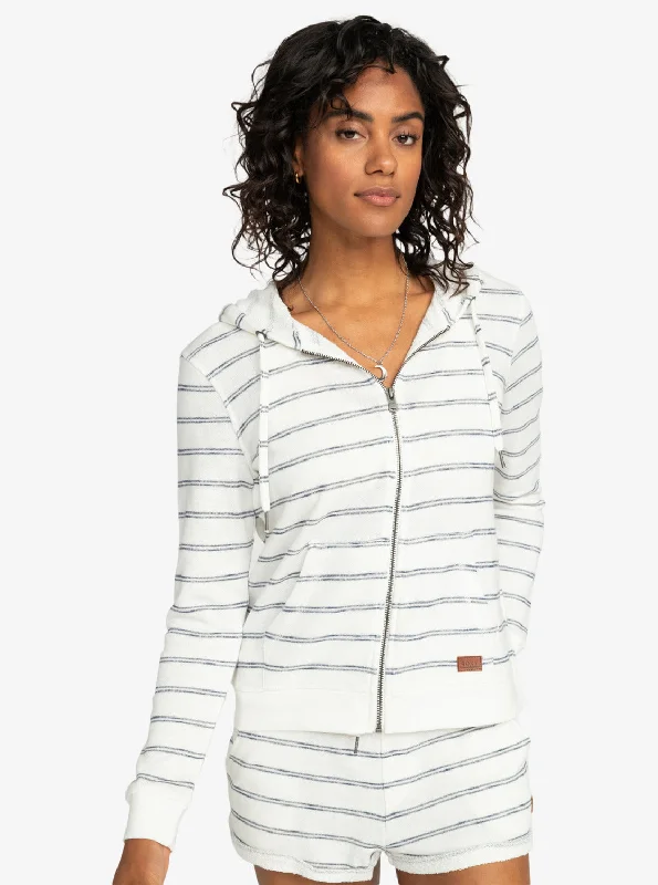 Perfect Wave Stripes Zip-Up Hoodie - Snow White Horiz Will Stripes Hoodie with Cropped Fit Short Trendy