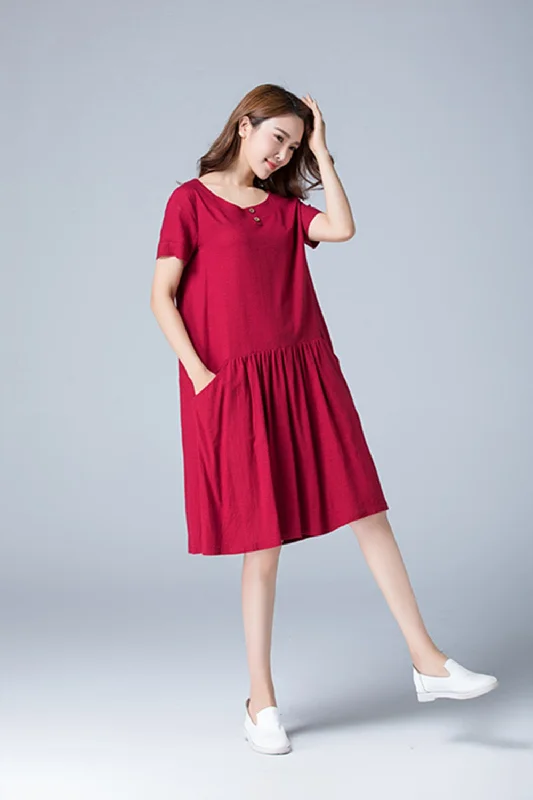summer red tunic linen dress with pockets 1784 Tunics Floral girly