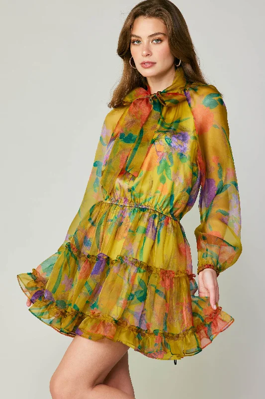 Floral Organza Mini Dress Chic Sleeveless Mini Dress