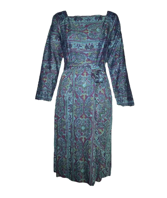 Claire McCardell 1950's Sea Green Cotton Tapestry Belted Dress Tunics Bridal satin