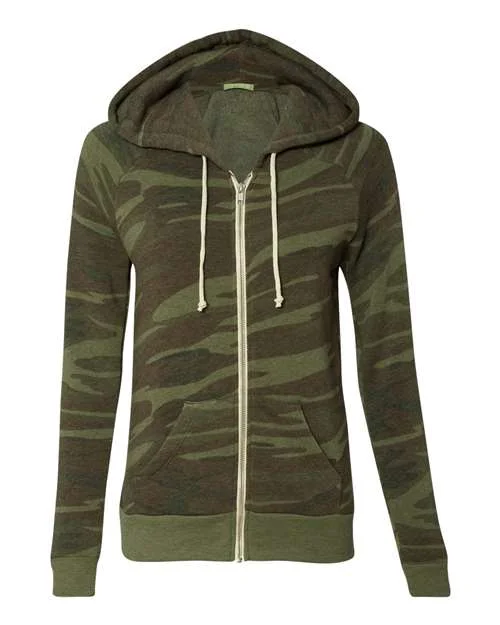 Alternative - Women’s Adrian Eco-Fleece Full-Zip Hoodie - 9573 Camo Hoodie with Hem Patch Decorative Personalized