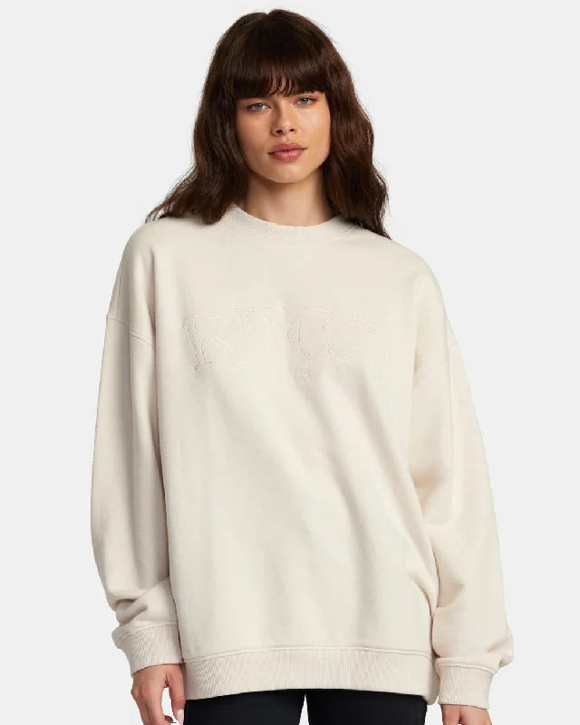 Baggie Bf Crew Sweatshirt - Latte Hoodie with Sequins Glamorous Eye-catching