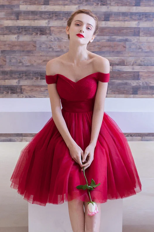 Simple Off the Shoulder Tulle Homecoming Dress,Short Red Cocktail Party Dress OK311 Tunics Cozy soft