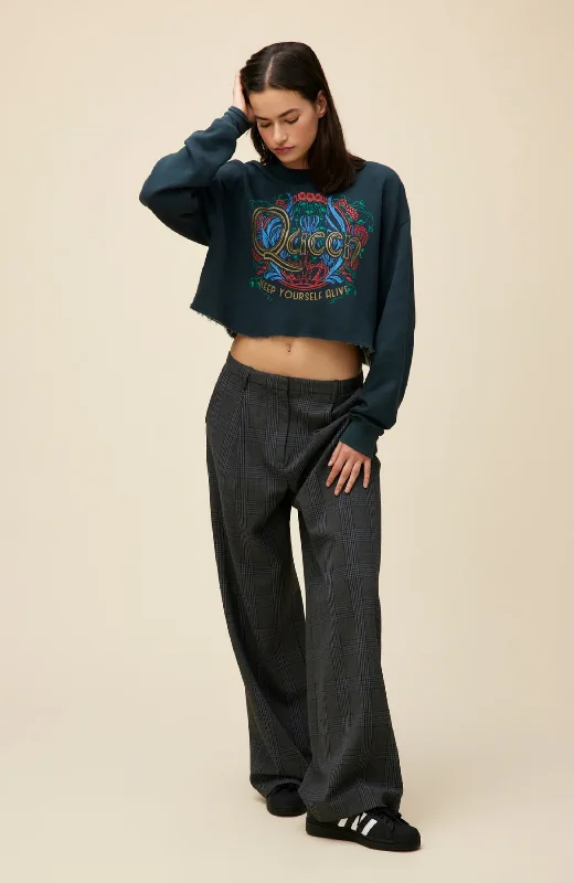 Daydreamer - Queen Keep Yourself Alive Cut-off Sweatshirt Hoodie with Lace Feminine Delicate