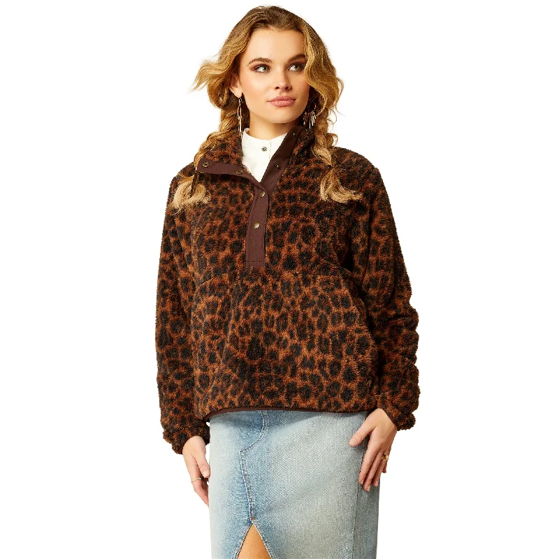 ARIAT LILA LEOPARD BERBER SNAP FRONT SWEATSHIRT Cotton Hoodie Fleece Lining Warmth
