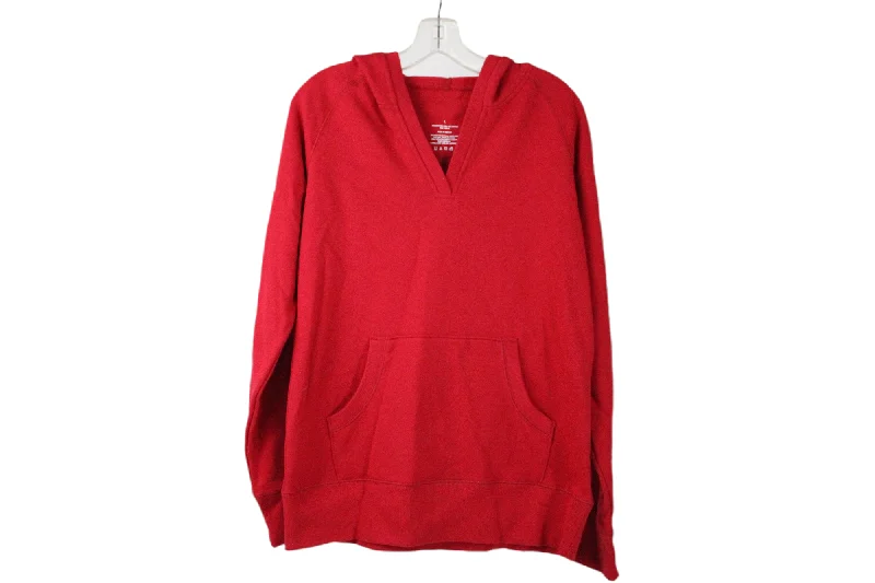 Red V-Neck Hoodie | L Hoodie with Front Slit Layering Stylish