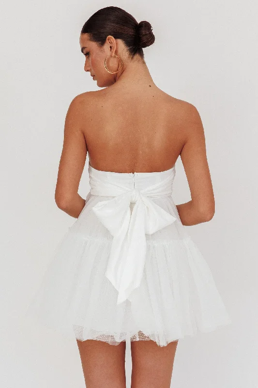Dreamscape Strapless Tulle Mini Dress White Fashionable Pleated Mini Dress