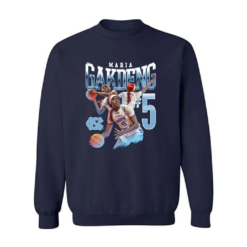 UNC - NCAA Women's Basketball : Maria Gakdeng - Player Collage Crewneck Sweatshirt Hoodie with Side Slits Relaxed Casual