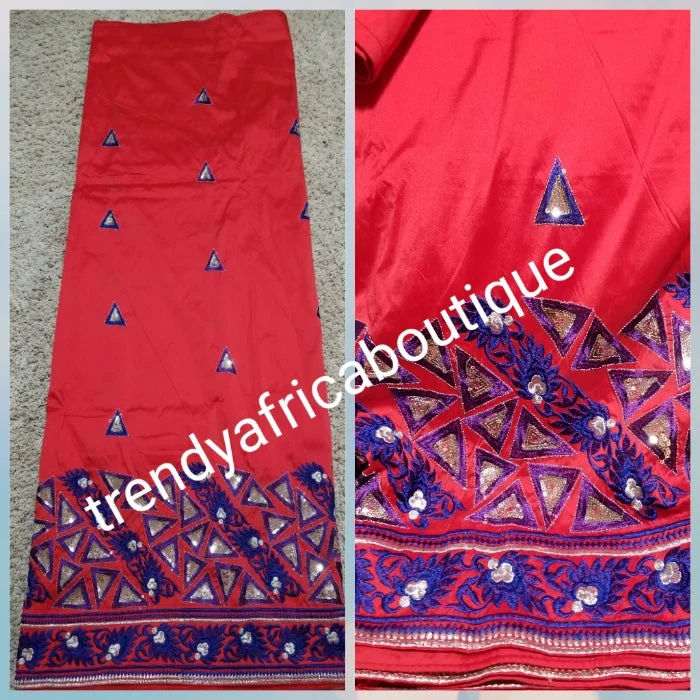 Red African George wrapper embriodered with royalblue/purple/silver. Original quality Silk George fabric for African party dress or wrapper. Sold per 5yds. Small-George. Tunics Mesh breathable Red African George wrapper embriodered with royalblue/purple/silver. Original quality Silk George fabric for African party dress or wrapper. Sold per 5yds. Small-George. Tunics Mesh breathable